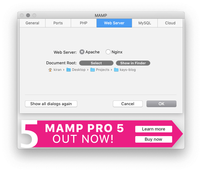 seting up mamp wordpress website on mac
